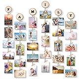Uping Bilderrahmen Collage,Hängender Bilderrahmen mit 6 Linien und 30 Holzklammern (Mit Alphabet...
