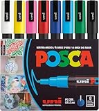 POSCA 186508 - POSCA Marker mit feiner Rundspitze, 8er Set, Grundfarben