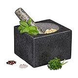 Relaxdays Mörser mit Stößel, Granit, poliert, für Gewürze & Kräuter, 500 ml, Steinmörser BxT:...