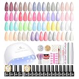 PEACECOLOR UV Nagellack Set mit Lampe, 22 Farben Weiß Nude Rosa Gelnägel Starterset mit Base und...