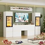 TV Wohnwand mit LED Beleuchtung 4-teilig Anbauwand mit Türen Wohnwand Wohnzimmer Komplett-Set...