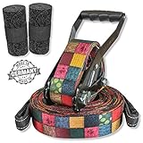 BUZZARD Patchwork - Nachhaltiges Slackline-Set 15 m mit Baumschutz 120 cm - Made in Germany