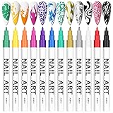 12 Farben 3D Nagelkunststift Set, Kalolary Nagelspitze Nail Art Pen, Graffiti-Punktierungsstift,...