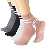 Apricitie 4 Paar Rutschfeste Socken Damen,Stoppersocken Yoga-Socken mit Griffen Pilates-Socken Lange...