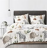 Boqingzhu Bettwäsche Tiere 135x200 cm Kinder - Bettwäsche-Sets Beige Zebra, Tiger, Elefanten,...