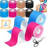 EUZLABBY 8 Rollen Kinesiotapes,Kinesiologie Tape Rollen(5m x 5cm),mit Spezielle Schere,Elastische...