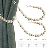 OCIOLI 2 Stück Holzperlen Vorhang Raffhalter Boho Vorhang Raffhalter Vorhang Halter für Wand...