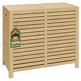 Bellamio Newa Wäschekorb aus Bambus – Wäschesammler mit 2 Fächern je 60 L – Wäschetonne mit...