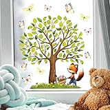 Fensterbild Frühling Ostern Baum Fuchs Schmetterlinge Schubkarre Fensterdeko Kinderzimmer Kind, 1....