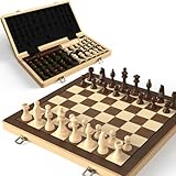 38 cm Holz Klapp-Schach- und Dame-Set, 2-in-1 Brettspiel, 7,6 cm König Staunton Figuren, 2...