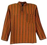 GURU SHOP Nepal Fischerhemd, Gestreiftes Goa Hippie Hemd, Yogahemd, Herren, Orange, Baumwolle,...