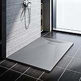 SONNI Duschwanne Schieferoptik und Rutschfeste Struktur 120x90 cm Grau Duschtasse flach (Inklusive...