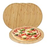 Relaxdays Pizzateller, 4er Set, Bambus, Ø 32 cm, Servierbrett für Pizza, Flammkuchen, Käse,...