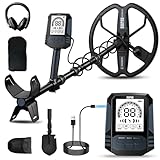 SUNPOW Wiederaufladbarer Metalldetektor für Erwachsene – 11' Dual-D-Spule, 35h Lithium-Akku, 10...