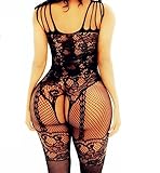 ERO-DOM Erotische Dessous Frau Schwarzer Ouvert Bodystocking Mit Offenem Schritt Damen Unterwäsche...