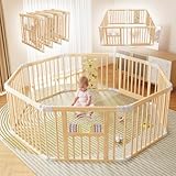 Baby Laufstall,Sicherer＆Stabiler Großes Faltbares Babys Laufgitter, Holz Laufstall, nachhaltiger...