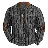 Caxndycing Pullover Herren Retro Western Style Sweatshirt 1/4 Reißverschluss Design Henley Kragen...