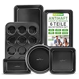NutriChef Backblech Set Antihaftbeschichtet 6-Teilig, Backform Rechteckig für Brownies, Pizza,...