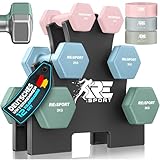 RE:SPORT® Hantel-Set 3 Paar, 1kg - 5kg, 12kg oder 18kg mit Ständer & 3x Fitnessbänder |...