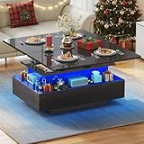 YITAHOME Couchtisch Höhenverstellbar, Wohnzimmertisch Hochglanz mit 2 Schublade und LED,...
