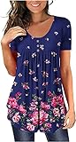 Xmrtxx Damen Kurzarmshirt Blumenmuster Plissee Vintage Boho Hemd Bluse Damen Elegante Knöpfe...