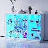 Lvifur Glasvitrine LED Beleuchtung und Glastüren,Glas Vitrinenschrank,Display Cabinet mit...