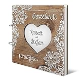 Personalisiertes Hochzeit Gästebuch - Rustikal Motiv (HDF bedruckt mit Holzmotiv und Weißer...