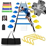 BJNCDIO Fussball Trainingszubehör, Koordinationsleiter 6m mit 12 Hütchen, Abnehmbar Hürden,...
