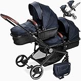 babyGO Kinderwagen 3 in 1 für Zwillinge - Geschwisterkinderwagen/Geschwisterwagen für Babys -...