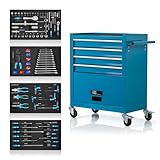 NTG Werkstattwagen inkl. Werkzeug 70 Teile - 4 Schubladen + großes Fach - Kugelgelagerte Schubladen...