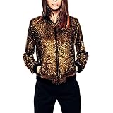 De feuilles Glitzernde Baseballjacke für Damen, Reißverschluss, langärmelig, Paillettenmantel,...