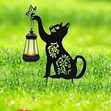 Metall Katzenpfahl mit solarbetriebenem Licht, Outdoor Solar Dekorative Katzenpfahl, Schwarze Katze...
