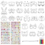 COLOFALLA 24 Stück Masken zum Ausmalen für Kinder Tiermaske zum Bemalen Papiermaske 4 Blatt 588pcs...