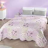 Delindo Lifestyle Tagesdecke Patchworkdecke lila Rosen im Landhausstil, Bettüberwurf im Patchwork...