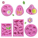 VASZOLA 6 Stück Silikon Formen für Fondant Backen Blumen Rose Blätter Schmetterling 3D Silikon...