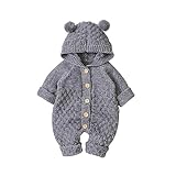 Baby Mädchen Jungen Pullover Strampler Bär Ohr Langarm Strick Schneeanzug Knopf Kapuze Einteiler...