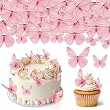Suofuolef 72 Stück Schmetterlinge Tortendeko Essbar, Rosa 3D Kuchen Deko, Essbare Cupcake Deko für...