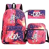 LSDKJFG Cristiano Ronaldo 3-in-1-Rucksack-Set, leicht, lässig, Tagesrucksack, wasserdicht, Schule,...