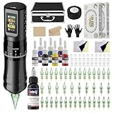 Solong Tattoo Maschine Set Profi, Rotary Wireless Tattoo Pen Gun Kit mit 1800mAh Akku, LCD Digital...