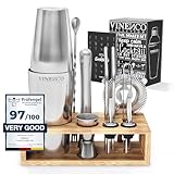 Cocktail Shaker Set Boston mit Ständer & Rezeptbuch: Premium Edelstahl Bar Cocktailset...