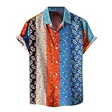 Hawaii-Hemden für Herren, kurzärmelig, Baumwolle, Leinen, Strandoberteil, Blumendruck,...