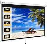 WASJOYE Manueller Leinwand Beamer Rollo mit Universal 100-Zoll Roll-Down einziehbarer manueller...