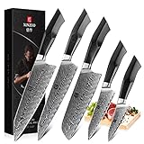 XINZUO Damaskus Stahl 5-teiliges Küchenmesserset, Profi japanisches Stil Messer, scharfes...