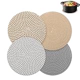 4 Stück Topfuntersetzer Set, 20cm Runde Untersetzer Topf Baumwolle Faden Weben Matte, 4 Farben...