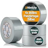 Hinrichs Panzertape silber - 4 Rollen 50m x 50mm Gewebeband - extra starkes Klebeband -...