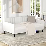 Tiiiopkvvv Nia Twin Size Day Off White Leinen-Polsterung, modernes klassisches Design mit vertikaler...