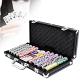 YZNAHRE Pokerkoffer Set 500 Chips Pokerset mit 2 Pokerdecks, 5 Würfeln & Dealer-Buttons im...
