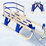 Laneetal Davoser Schlitten faltbar, Holzschlitten 110 cm, Kinderschlitten mit Rückenlehne, Rodel...