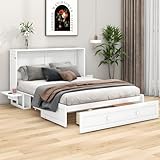 Aunvla 140 x 200 Mobiles Schrankbett mit Schubladen am Bettende und kleinem Regal an der Seite des...