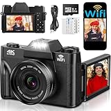 4K Digitalkamera, 75MP UHD Kompaktkameras mit WiFi - 3 Inch 180 Grad Autofokus Wiederaufladbare...